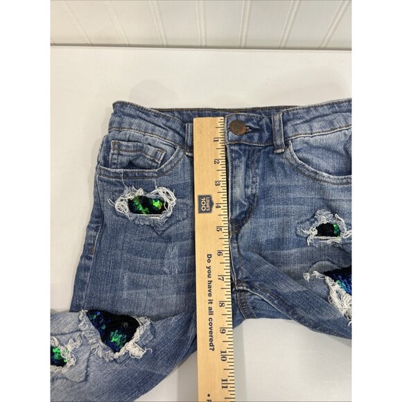 Almost Famous Women Size 0 Blue Jeans with Sequin Design Midrise - Picture 11 of 13